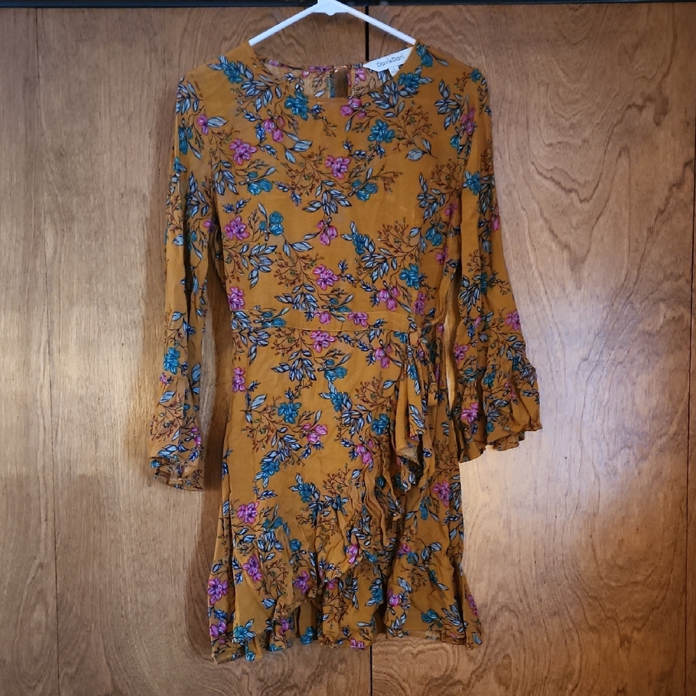 DAVI & DANI Mustard Floral Long Sleeve Dress